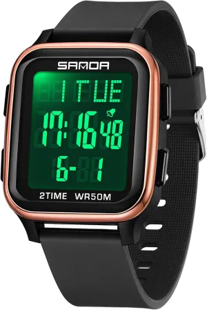 Light Waterproof Watch Outdoor condensation Countdown TPU Strap Stopwatch FANMIS Unisex Military Sports Watches Multi-Functional Digital Square Face Electronics Watches LED Back 