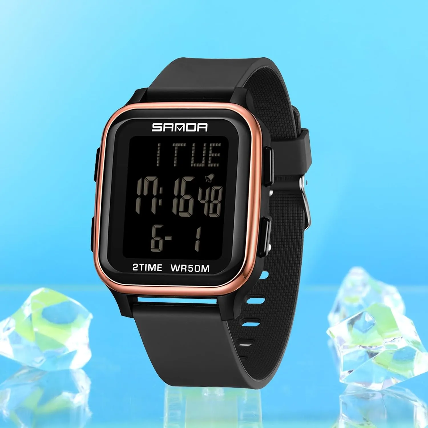 Light Waterproof Watch Outdoor condensation Countdown TPU Strap Stopwatch FANMIS Unisex Military Sports Watches Multi-Functional Digital Square Face Electronics Watches LED Back 