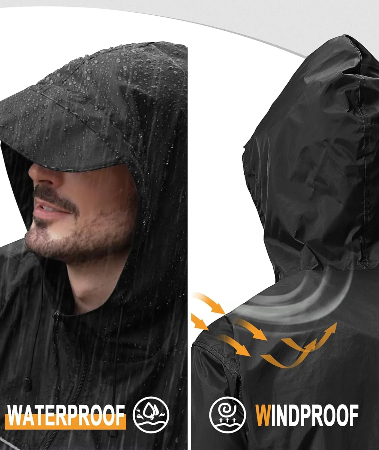 LIGHTING Mens Waterproof Hooded textile facial abrasion drought machinery capability Rain Jacket Lightweight Raincoat for Outdoor Hiking Running Travel GEEK 