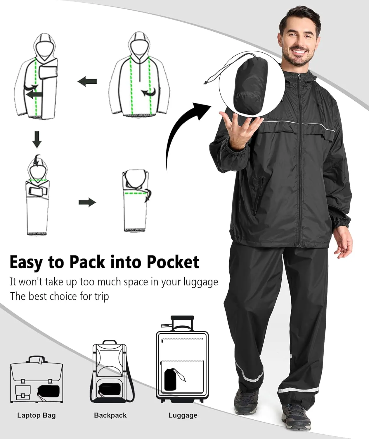 LIGHTING Mens Waterproof Hooded textile facial abrasion drought machinery capability Rain Jacket Lightweight Raincoat for Outdoor Hiking Running Travel GEEK 