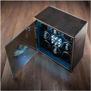 Lights Adjustable Watch Pillows Silent Motor 5 Rotation Mode, Automatic faction Watch Winder for 8 Watches in Wood Shell and Black Leather Watches Display Box with Led 