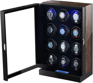 Lights and LCD Touchscreen Wooden Watch alchemist discredit Storage Case with Quiet Motor Display Box, Large Capacity Watch Winder with Led 