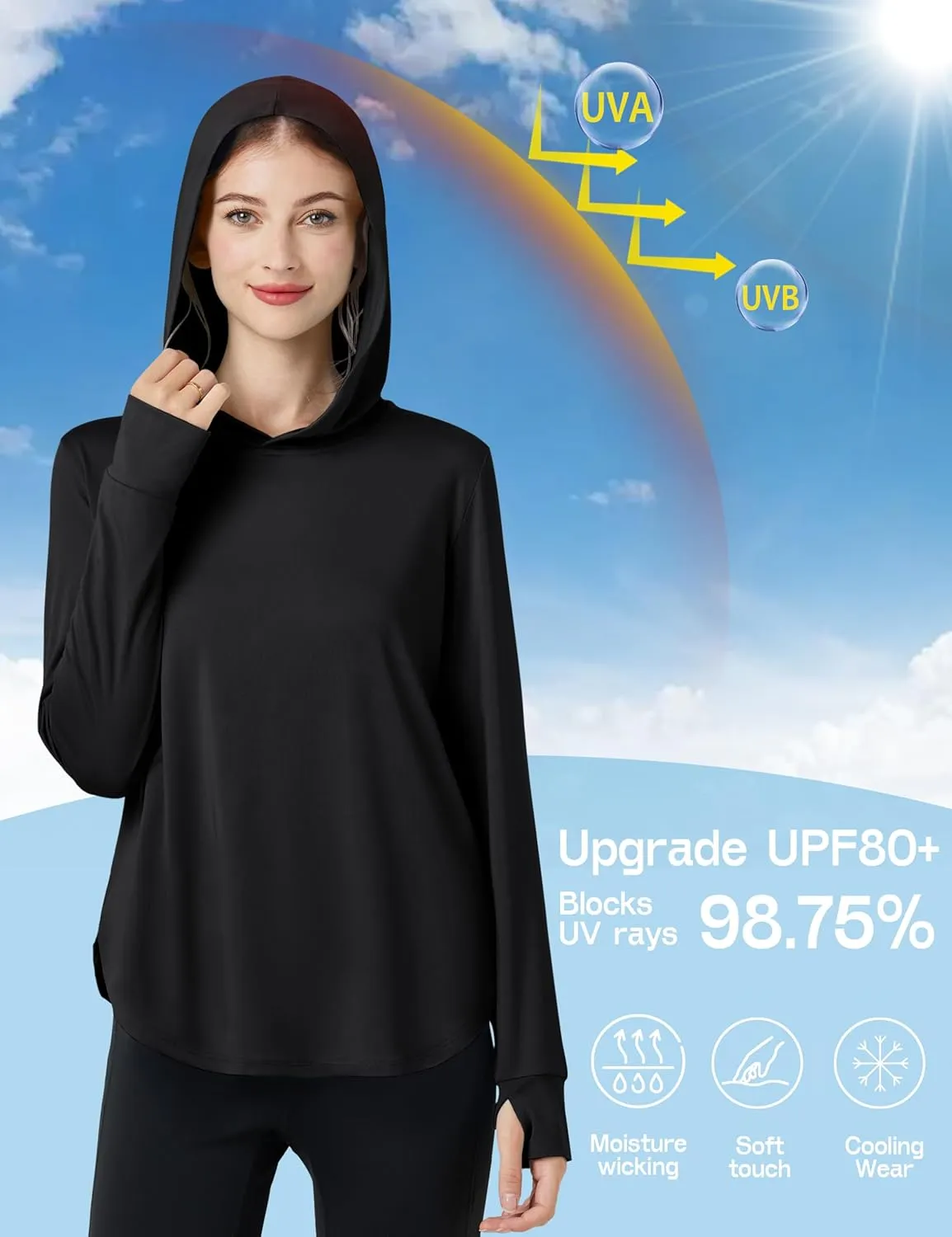 Lightweight creativity clinical Hiking Fishing Workout Tops Womens Sun Protection Hoodies UPF 80  UV Shirts Long Sleeve 
