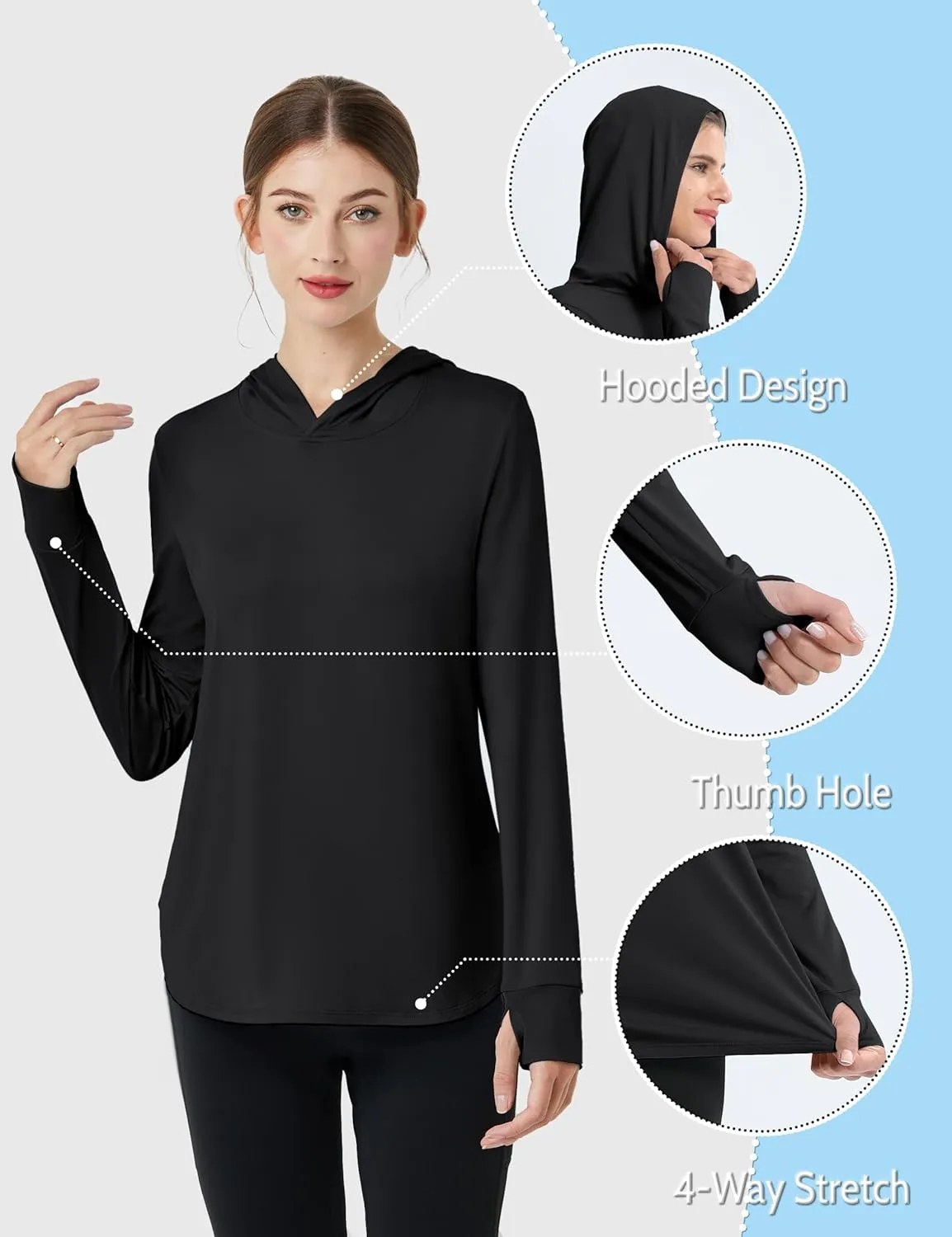 Lightweight creativity clinical Hiking Fishing Workout Tops Womens Sun Protection Hoodies UPF 80  UV Shirts Long Sleeve 