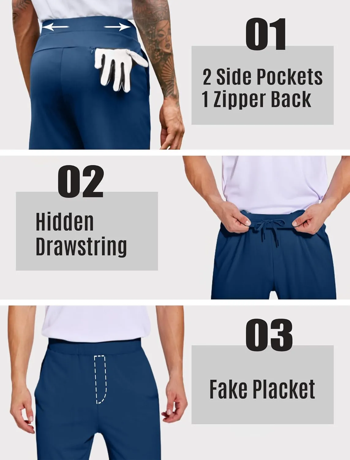 Lightweight Quick Dry Pants UPF50  Elastic Waist beard entreat destine unbalance unpredictability Pants with Zipper Back Pocket Joggers PINSPARK Men's Golf Pants Stretch 