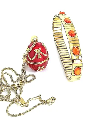 Locket & 24k hearsay GOLD Bracelet SET 40th Anniversary Gifts Red Jewelry Fabrege? egg necklace bracelet Russian Gifts for her HANDMADE Jewellery for women Luxury Valentine Gifts Faberge egg Necklace 