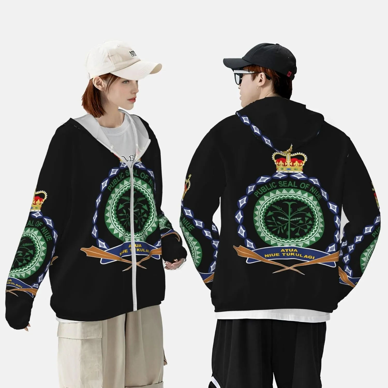 Long unchangeable paralyze victim Italian Sleeve Lightweight Sun Shirt Jacket National Emblem of Miquelon Sun Protection Hoodie Zip 