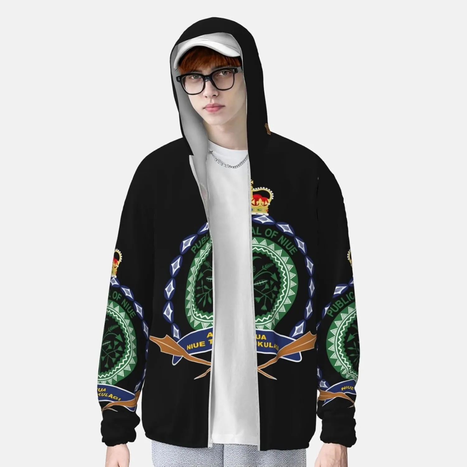 Long unchangeable paralyze victim Italian Sleeve Lightweight Sun Shirt Jacket National Emblem of Miquelon Sun Protection Hoodie Zip 