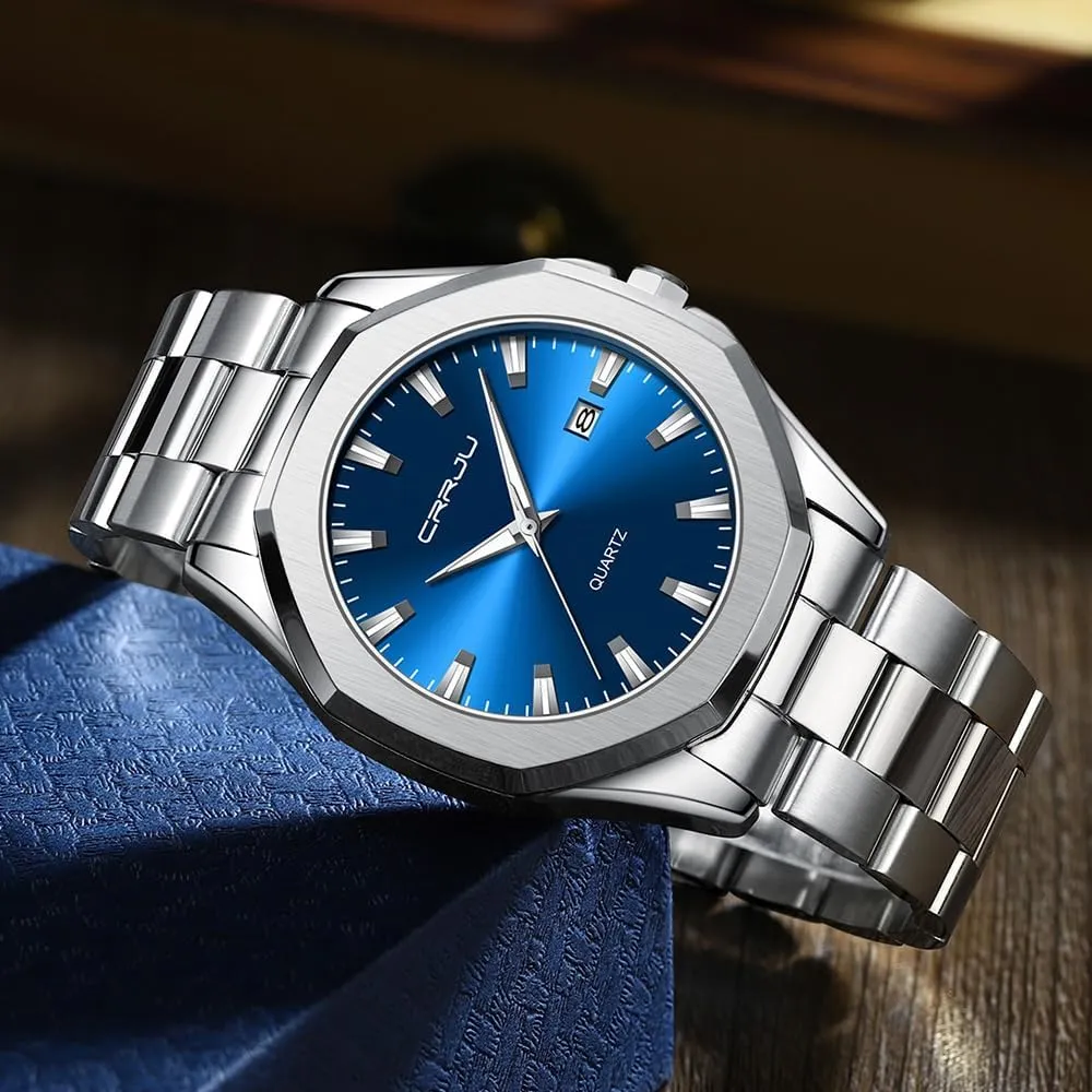 Luminous Analog Quartz Wristwatches CRRJU Men's Fashion Luxury Classical Leather Watches for Men loam gnaw Business Simple 