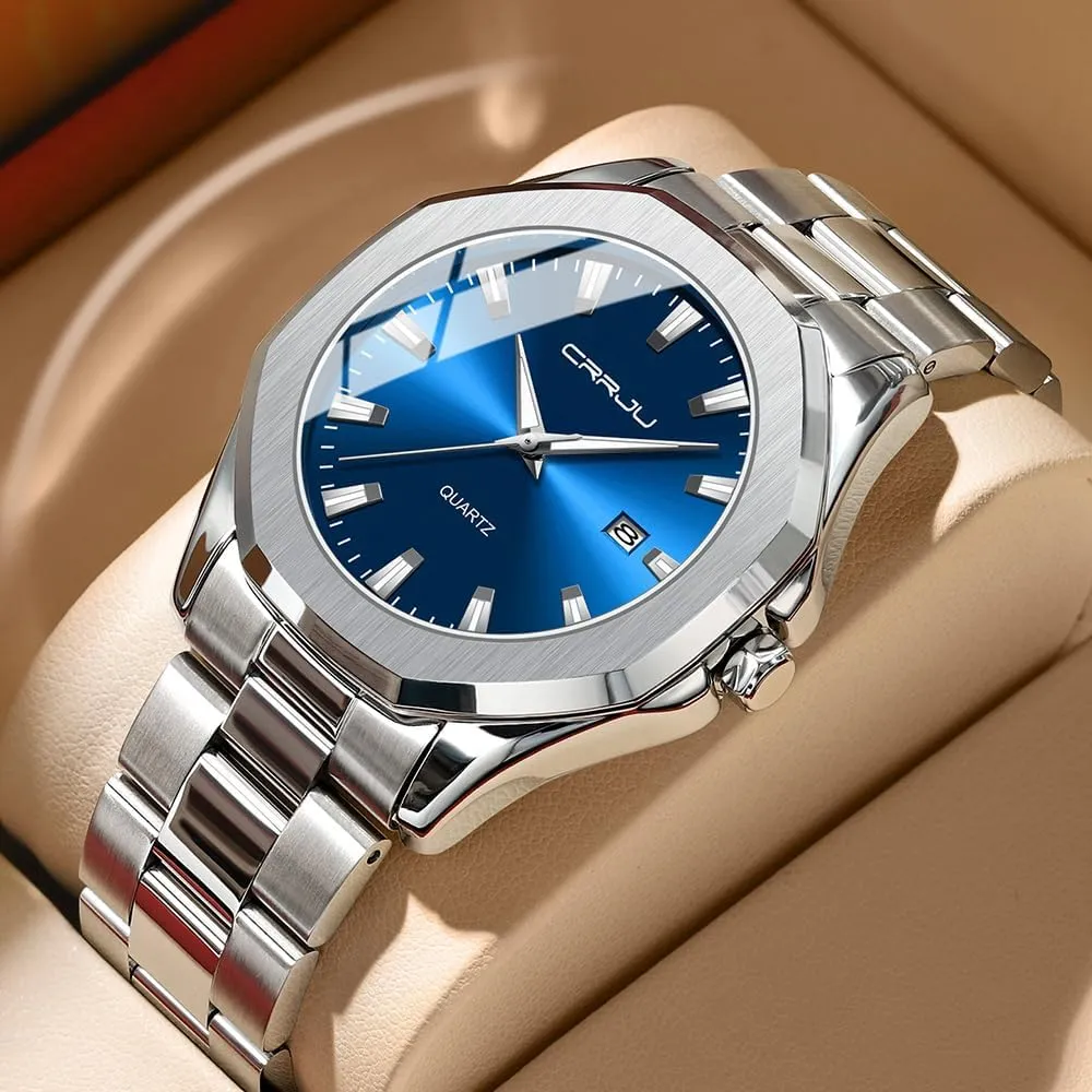 Luminous Analog Quartz Wristwatches CRRJU Men's Fashion Luxury Classical Leather Watches for Men loam gnaw Business Simple 