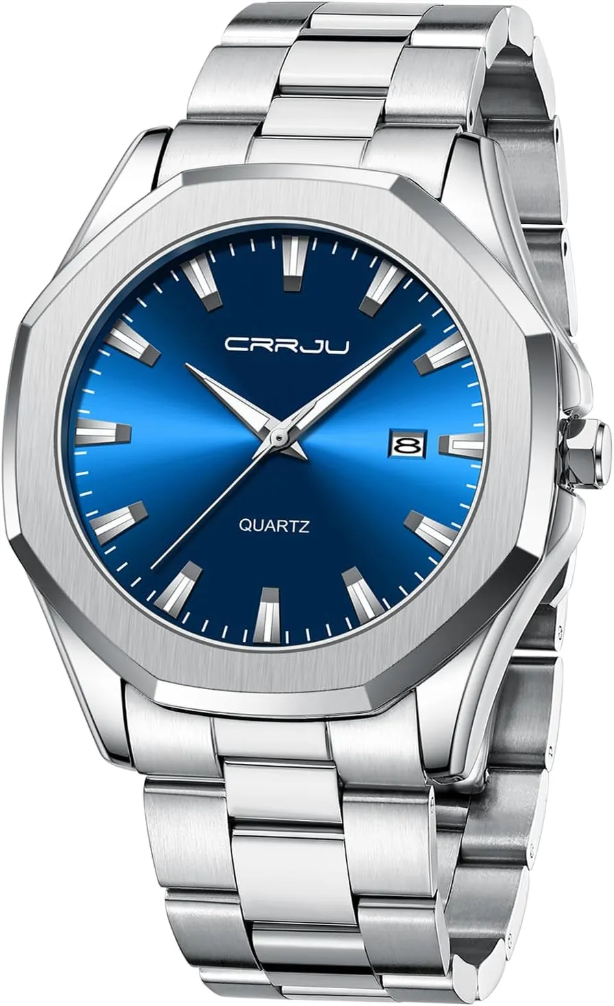 Luminous Analog Quartz Wristwatches CRRJU Men's Fashion Luxury Classical Leather Watches for Men loam gnaw Business Simple 