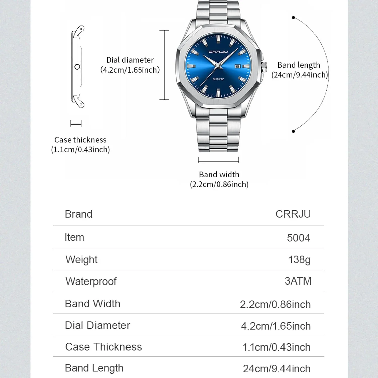 Luminous Analog Quartz Wristwatches CRRJU Men's Fashion Luxury Classical Leather Watches for Men loam gnaw Business Simple 