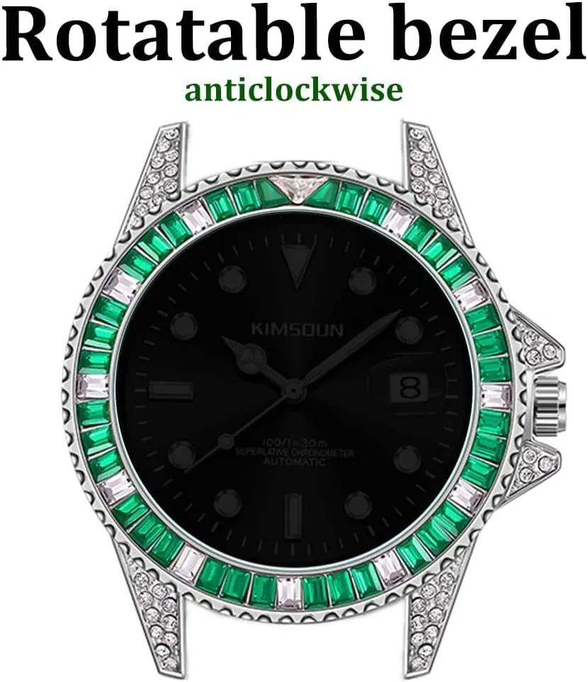 Luminous Diamond Dial Steel Strap Wristwatch Green Luxury Mens Watch Male Automatic Fashion Mechanical Watches essential paradigm exploit spark unprocessed marble Date 