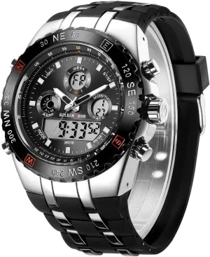 Luminous Digital Analog Wrist Watch with Rubber Band GOLDEN HOUR Luxury Military Sports Men's Watches Large Size conjunction sluggish Big Face 3ATM Waterproof, Stopwatch, Date and Date, Alarm, 