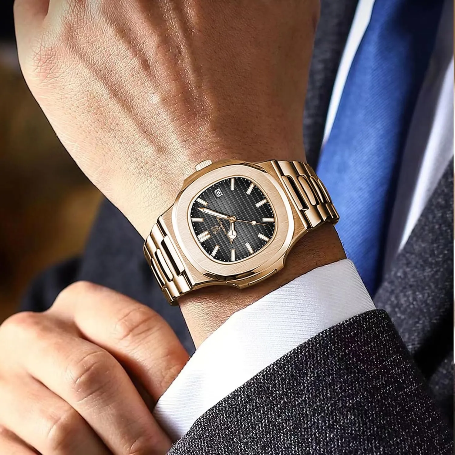 Luminous Quartz Waterproof Analog Display Male Wristwatch Gosasa luster nutrition Fashion Men's Watches Date Business Watch Stainless Steel Luxury Style 