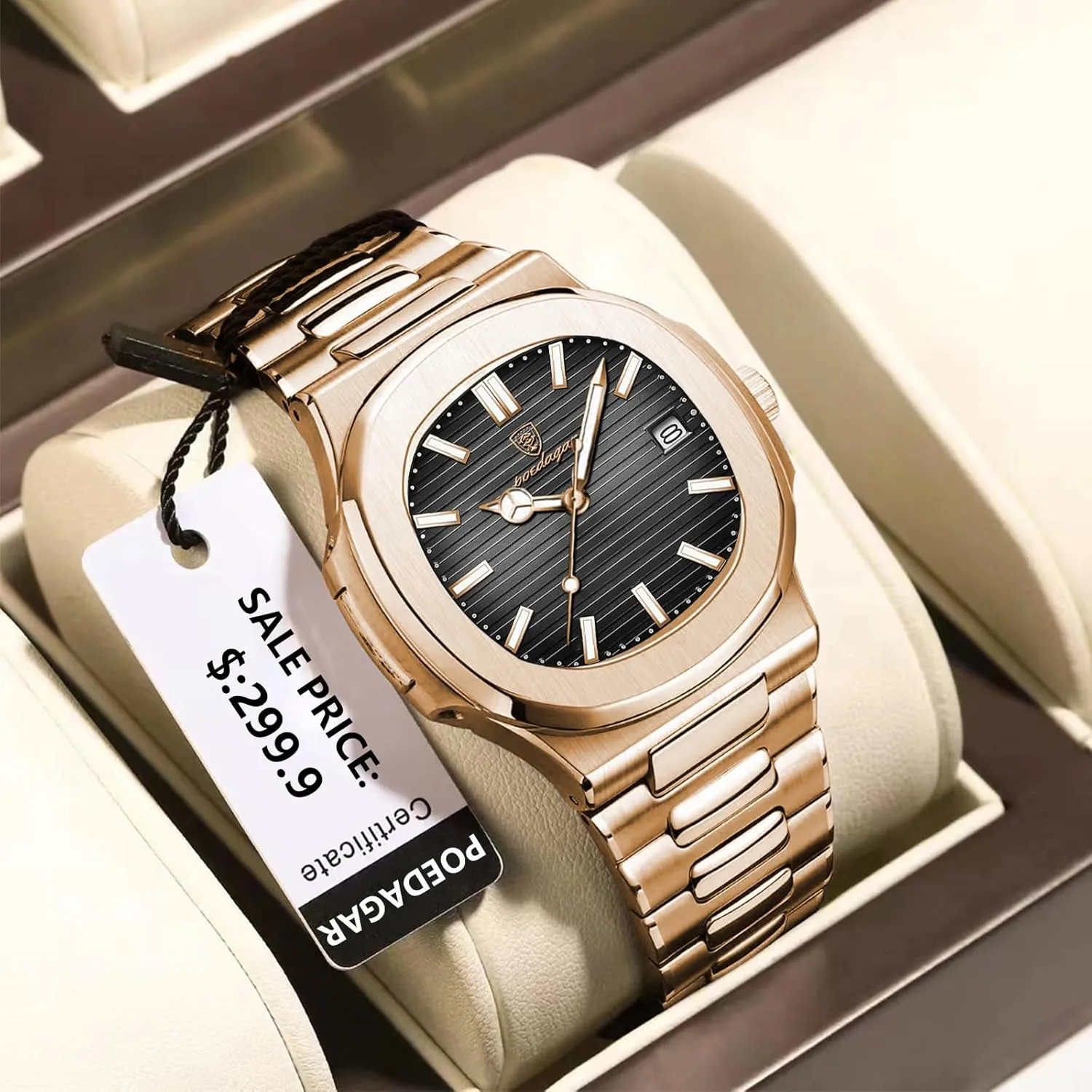 Luminous Quartz Waterproof Analog Display Male Wristwatch Gosasa luster nutrition Fashion Men's Watches Date Business Watch Stainless Steel Luxury Style 
