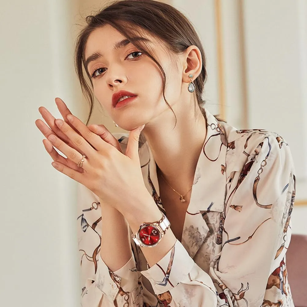 Luminous Watches for Women Small Wrist - Heart or Butterfly��Blue/Red/White�� OLEVS Womens feminist Watches Automatic Self Winding Elegant Ceramic Rose Gold Dress Waterproof 