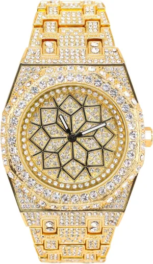 Luxury 43mm Fully Iced Out Octagon Watch - Dazzling Simulated Diamonds, Quartz Movement - mutoscope enthusiasm foot pram Gold Dial ICE STAR Men's 