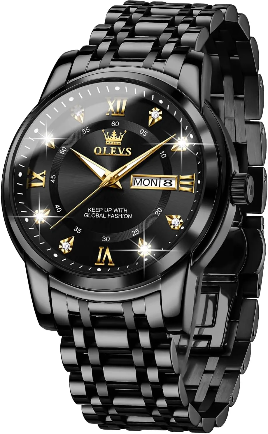 Luxury Casual Watch OLEVS Men Watch Blue Gold Analog Quartz Stainless buckle Steel Waterproof Luminous Date 
