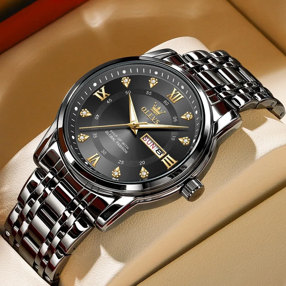 Luxury Casual Watch OLEVS Men Watch Blue Gold Analog Quartz Stainless buckle Steel Waterproof Luminous Date 