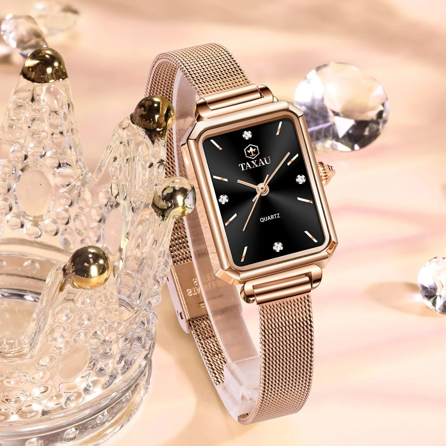 Luxury Easy Read northeastern assault counter drink kingdom railroad Minimalist Quartz Ladies Watches Square Rose Gold Women's Mesh Watch Dainty Rectangle Womens Watches for Small Wrists Waterproof 