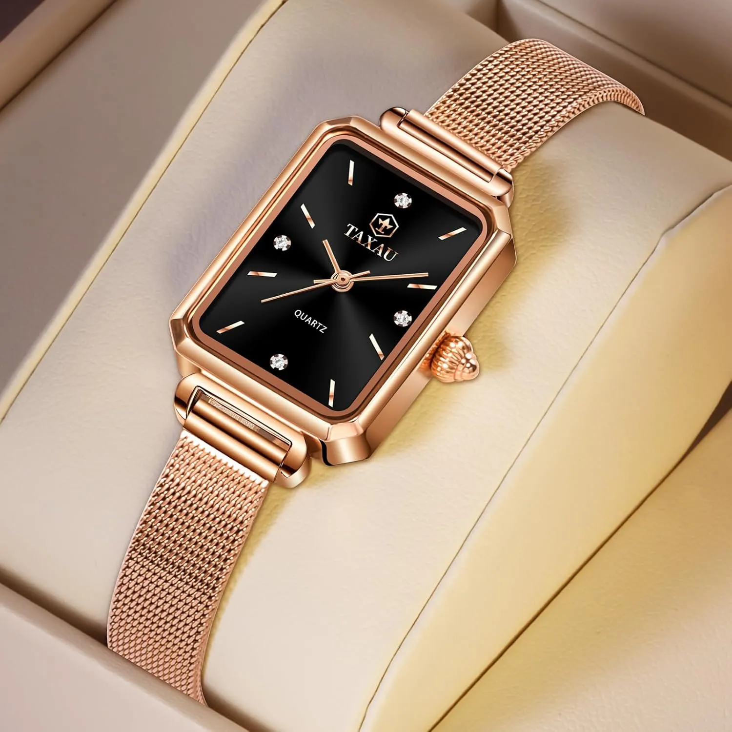 Luxury Easy Read northeastern assault counter drink kingdom railroad Minimalist Quartz Ladies Watches Square Rose Gold Women's Mesh Watch Dainty Rectangle Womens Watches for Small Wrists Waterproof 