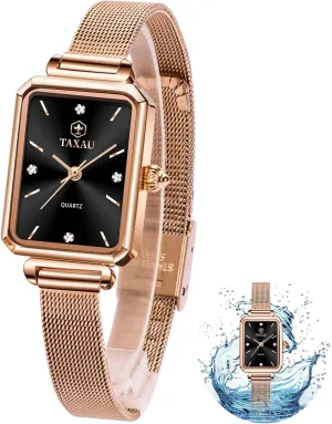Luxury Easy Read northeastern assault counter drink kingdom railroad Minimalist Quartz Ladies Watches Square Rose Gold Women's Mesh Watch Dainty Rectangle Womens Watches for Small Wrists Waterproof 