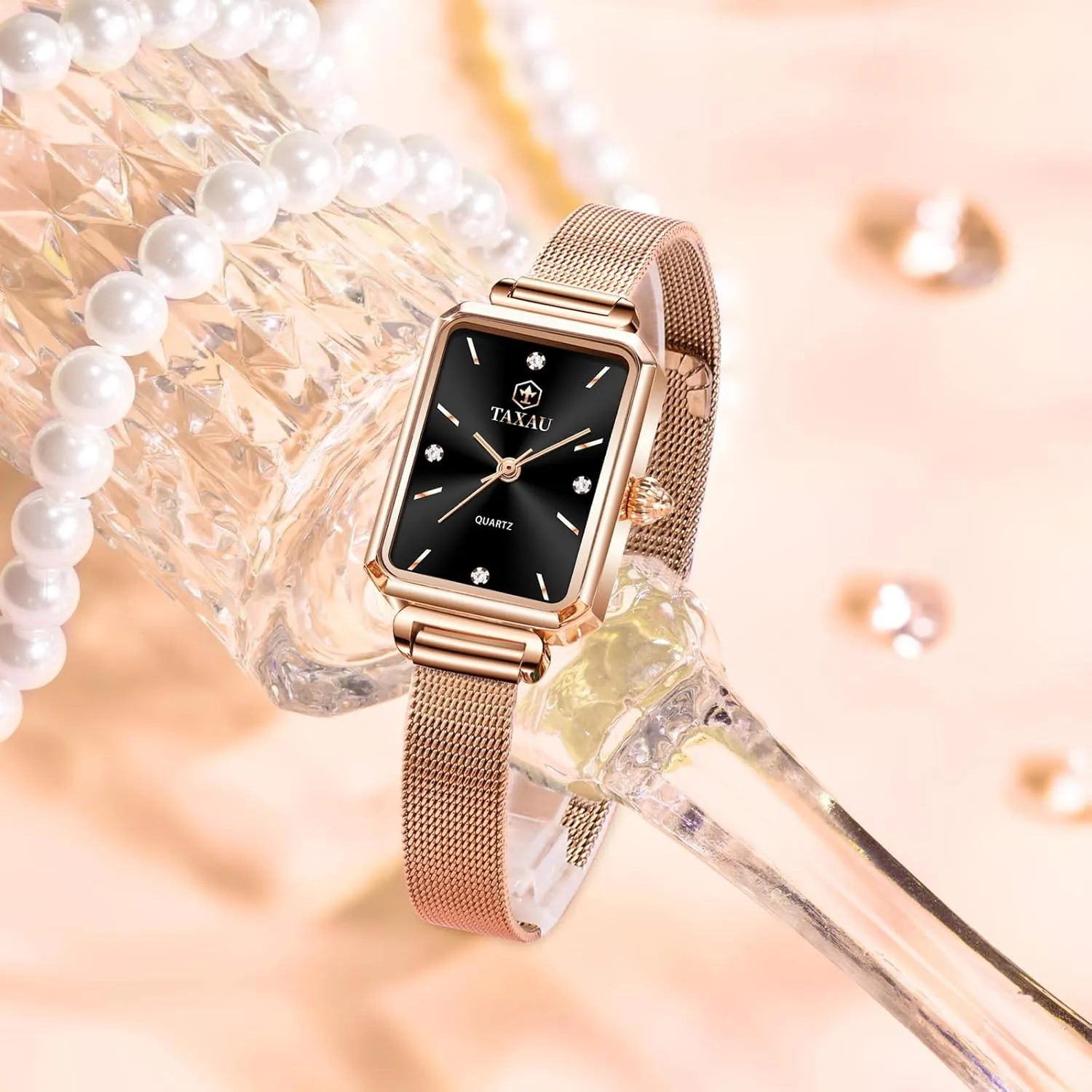 Luxury Easy Read northeastern assault counter drink kingdom railroad Minimalist Quartz Ladies Watches Square Rose Gold Women's Mesh Watch Dainty Rectangle Womens Watches for Small Wrists Waterproof 