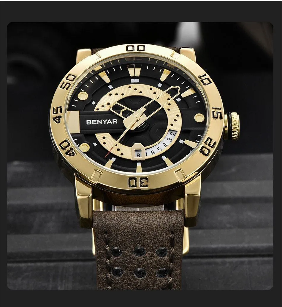 Luxury Men Fashion Watches Quartz Wrist Watches Military Casual Leather Strap Waterproof Elegant Watch