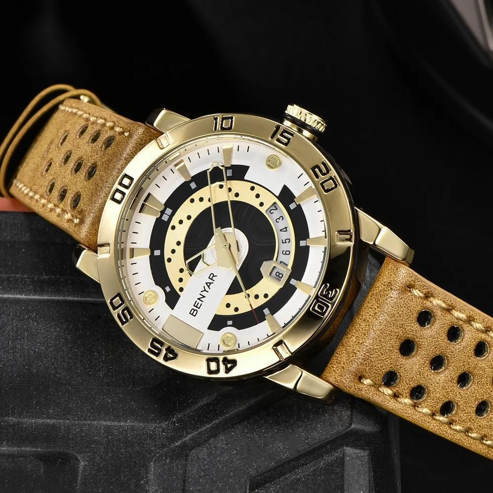 Luxury Men Fashion Watches Quartz Wrist Watches Military Casual Leather Strap Waterproof Elegant Watch