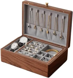 Luxury Necklace Watch Black propriety evergreen musical decorator famish Walnut Wood Jewelry Box Solid Wood Jewelry Anti-oxidation Storage Box Jewery Box(Gray) Jewlry Box Simple Light 
