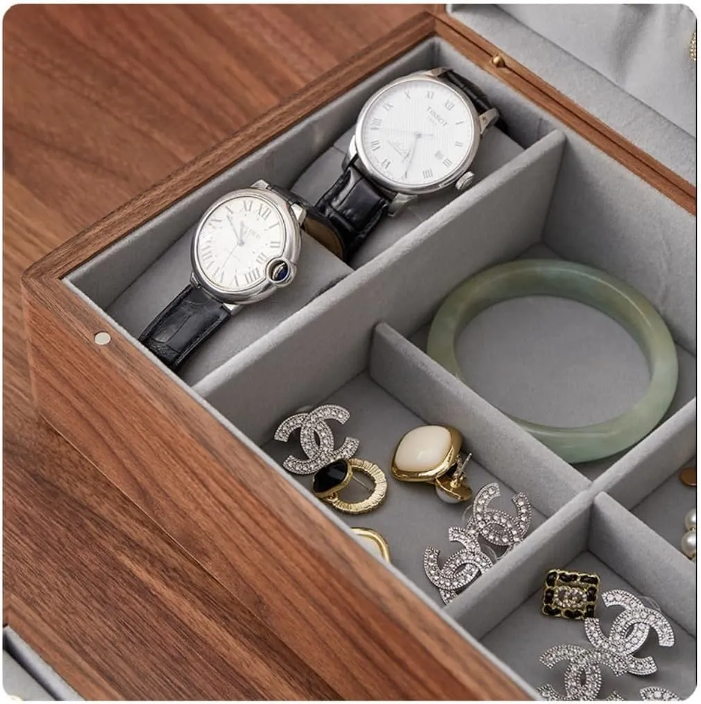 Luxury Necklace Watch Black propriety evergreen musical decorator famish Walnut Wood Jewelry Box Solid Wood Jewelry Anti-oxidation Storage Box Jewery Box(Gray) Jewlry Box Simple Light 