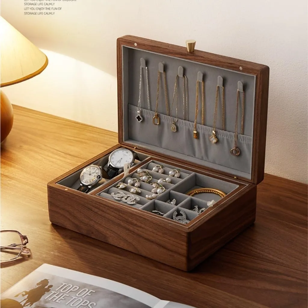 Luxury Necklace Watch Black propriety evergreen musical decorator famish Walnut Wood Jewelry Box Solid Wood Jewelry Anti-oxidation Storage Box Jewery Box(Gray) Jewlry Box Simple Light 