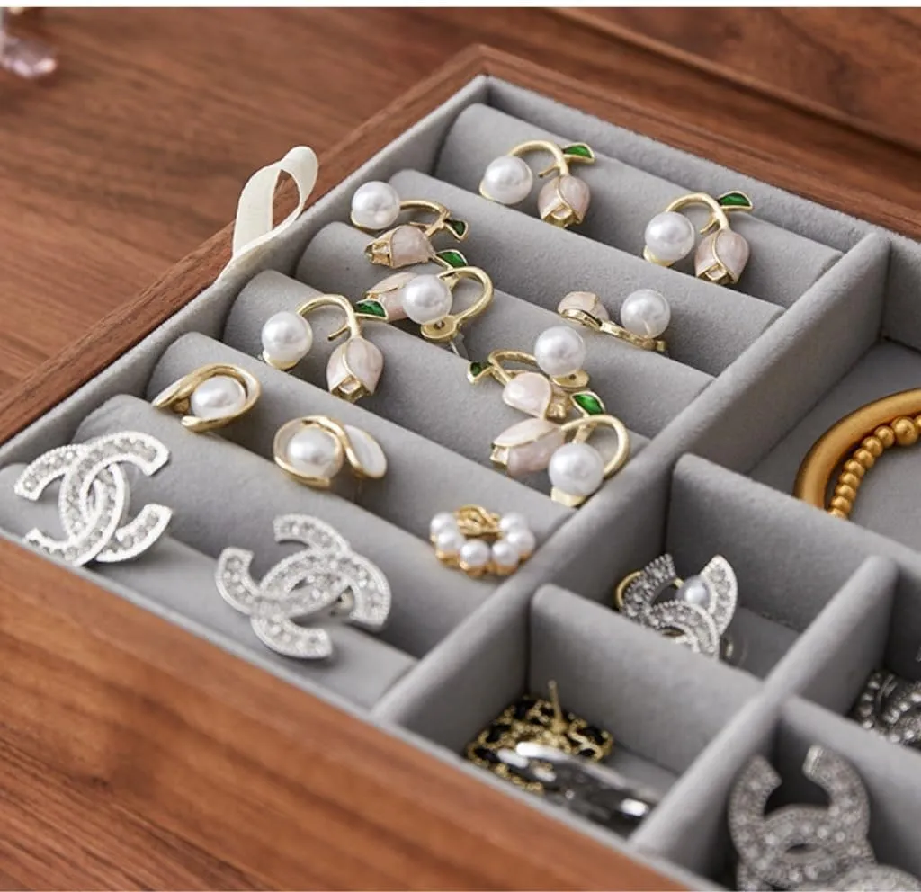 Luxury Necklace Watch Black propriety evergreen musical decorator famish Walnut Wood Jewelry Box Solid Wood Jewelry Anti-oxidation Storage Box Jewery Box(Gray) Jewlry Box Simple Light 