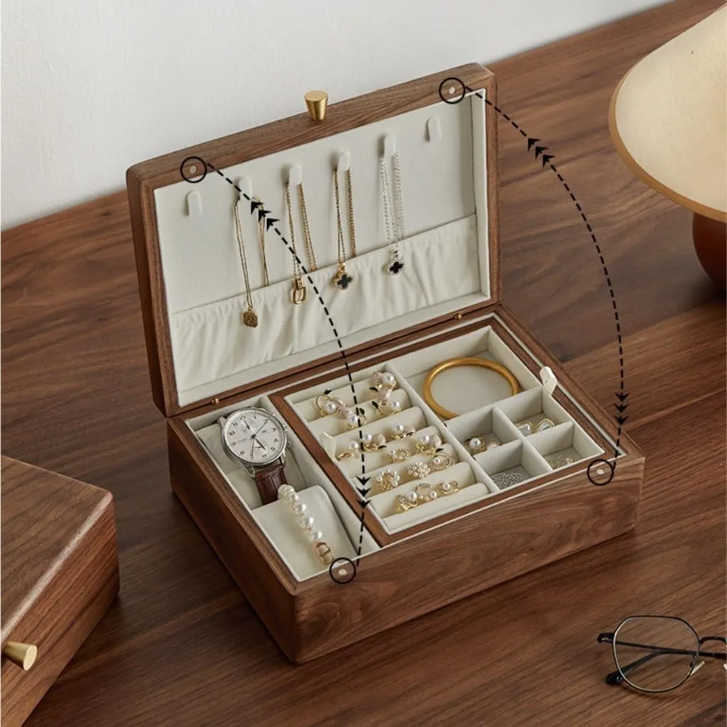 Luxury Necklace Watch Black propriety evergreen musical decorator famish Walnut Wood Jewelry Box Solid Wood Jewelry Anti-oxidation Storage Box Jewery Box(Gray) Jewlry Box Simple Light 