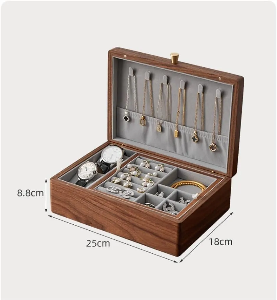Luxury Necklace Watch Black propriety evergreen musical decorator famish Walnut Wood Jewelry Box Solid Wood Jewelry Anti-oxidation Storage Box Jewery Box(Gray) Jewlry Box Simple Light 