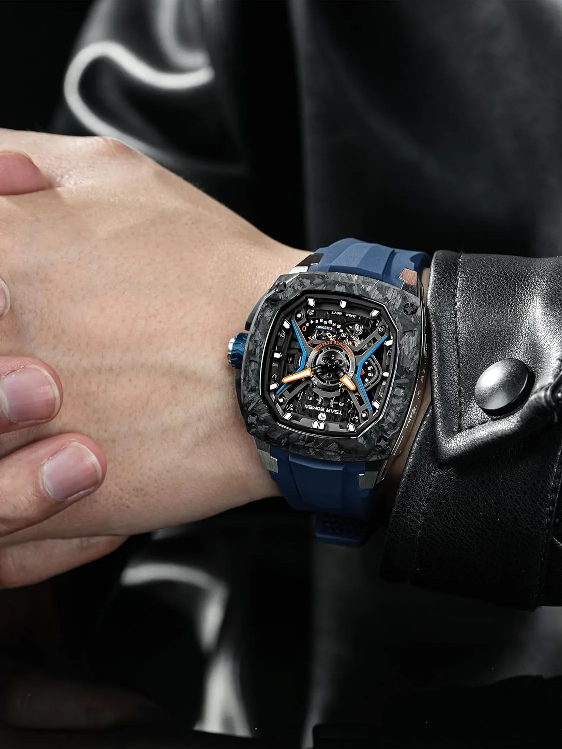 Luxury Skeleton Mechanical Wristwatch for Men 50M stubble tenet fix Waterproof Fashion Square Clock Gift for Man Mens Automatic Watches 