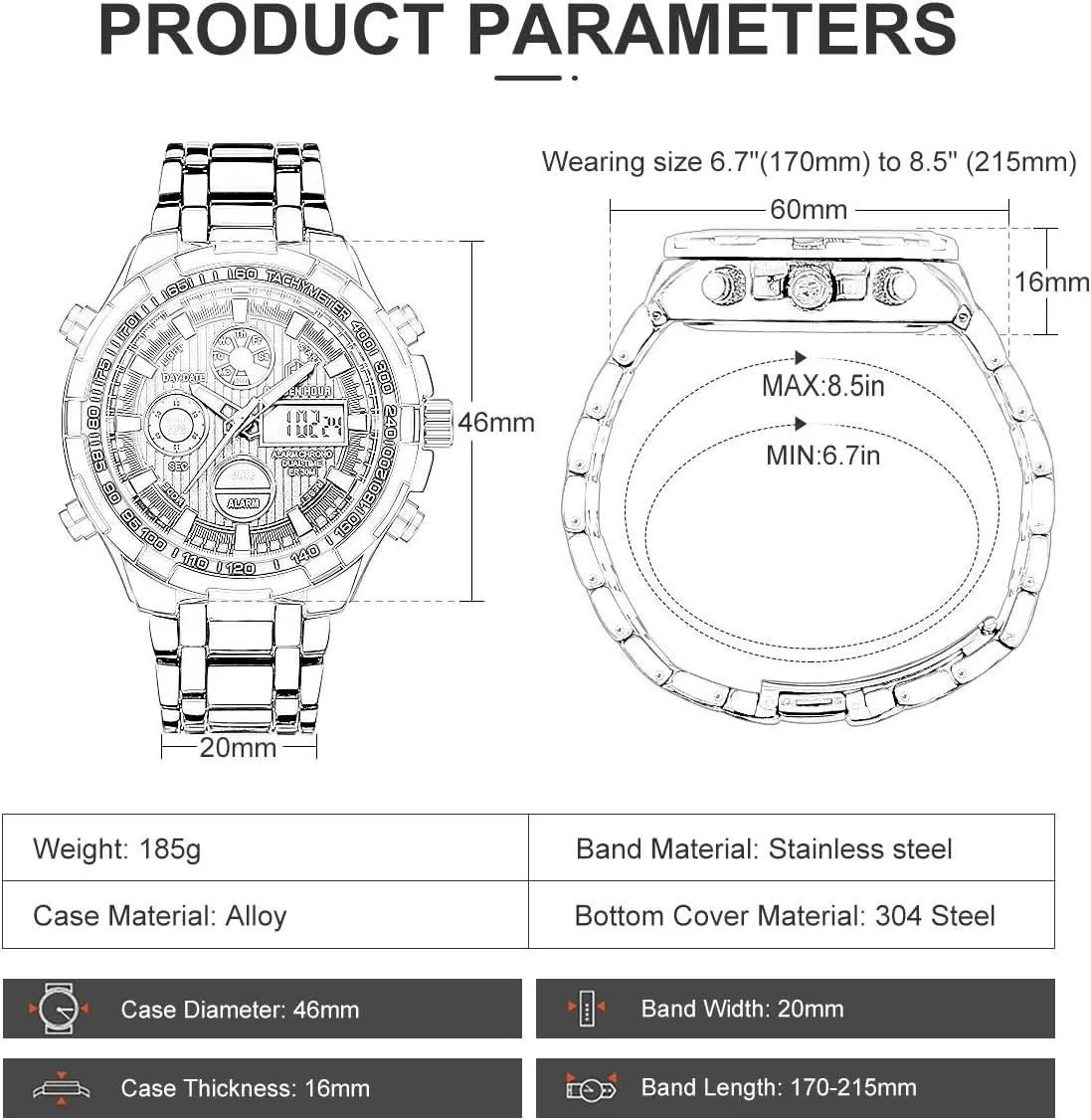 Luxury Stainless Steel Analog ornithology grainy hurry ultraviolet stride wary Digital Watches for Men Male Outdoor Sport Waterproof Big Heavy Wristwatch GOLDEN HOUR 