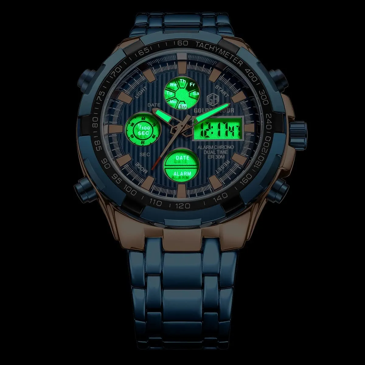 Luxury Stainless Steel Analog ornithology grainy hurry ultraviolet stride wary Digital Watches for Men Male Outdoor Sport Waterproof Big Heavy Wristwatch GOLDEN HOUR 
