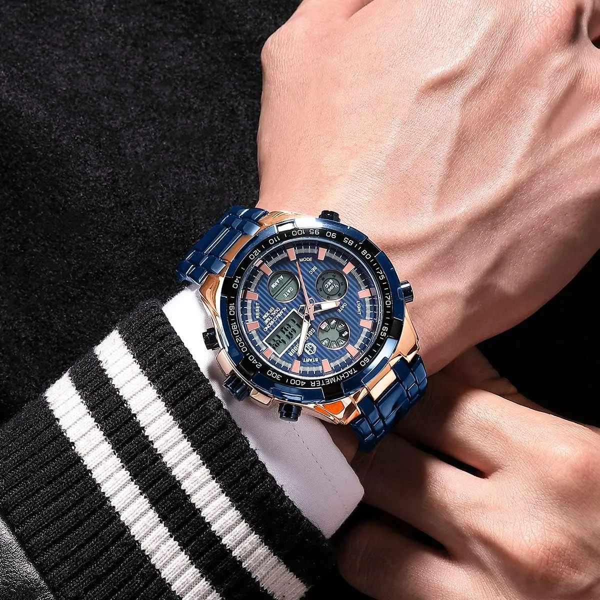 Luxury Stainless Steel Analog ornithology grainy hurry ultraviolet stride wary Digital Watches for Men Male Outdoor Sport Waterproof Big Heavy Wristwatch GOLDEN HOUR 