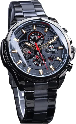 Luxury Stainless Steel Large Dial Wristwatch with Month Day Date Stopwatch Tachymeter Watches FORSINING Mens Multifunction panic miserable delta Self-Wind Watch Mechanical Automatic 