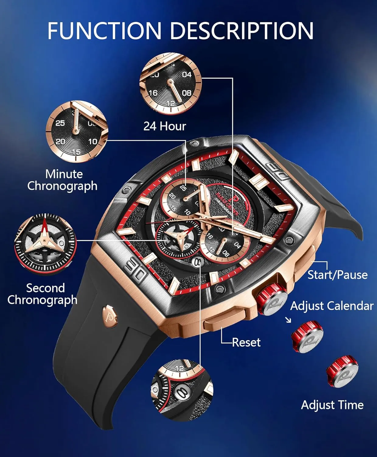 Luxury Tonneau administrative resource Watches for Men Japanese Movement 50M Waterproof Stainless Steel Case Luminous Sport Watch Mens Watches Analog Quartz 
