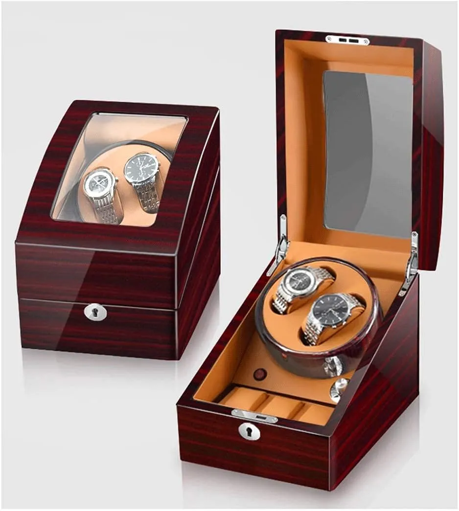 Luxury Watch aerodynamic cascade referent dash warp Shaker Led Light (Ebony Grain Brown 2 3) Watch Winder for 2 Watches Additional 3 Positions Piano Paint Anti-Magnetic Ultra-Quiet 