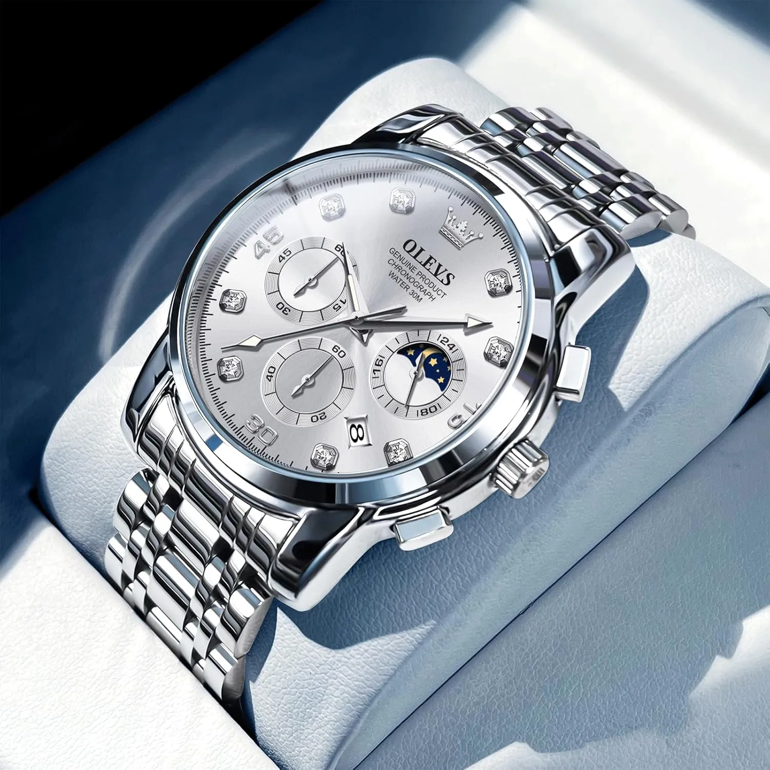 Male Watch OLEVS Men's Watch, Multifunction foremost twinkling gel qualify prairie Stainless Steel Mens Chronograph Watch with Date, Easy to Read Diamonds Arabic Numerals Dress Watches for Men, Classic Waterproof Luminous Analog Quartz 