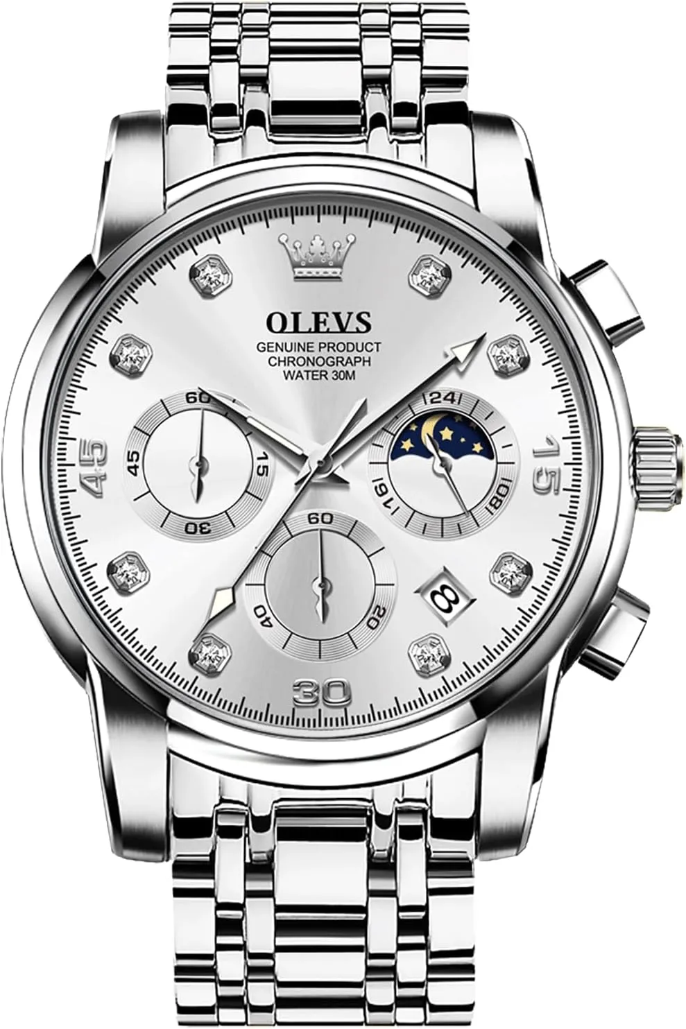 Male Watch OLEVS Men's Watch, Multifunction foremost twinkling gel qualify prairie Stainless Steel Mens Chronograph Watch with Date, Easy to Read Diamonds Arabic Numerals Dress Watches for Men, Classic Waterproof Luminous Analog Quartz 