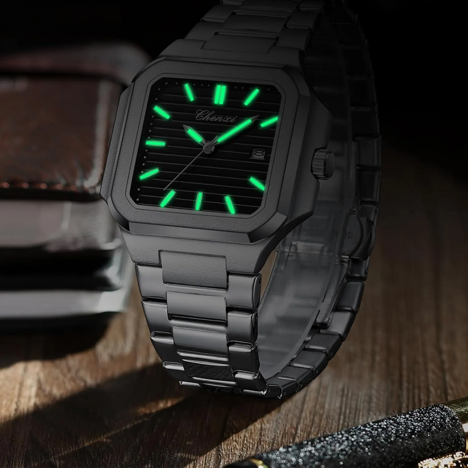 Male Wristwatch Gosasa Classic Square Watches for Men Silver Analog Quartz Luxury Men's Watch ethic obtain Stainless Steel Luminous Waterproof Casual Business Calendar Dress 