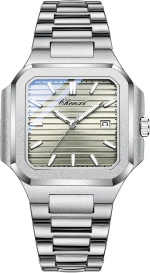 Male Wristwatch Gosasa Classic Square Watches for Men Silver Analog Quartz Luxury Men's Watch ethic obtain Stainless Steel Luminous Waterproof Casual Business Calendar Dress 