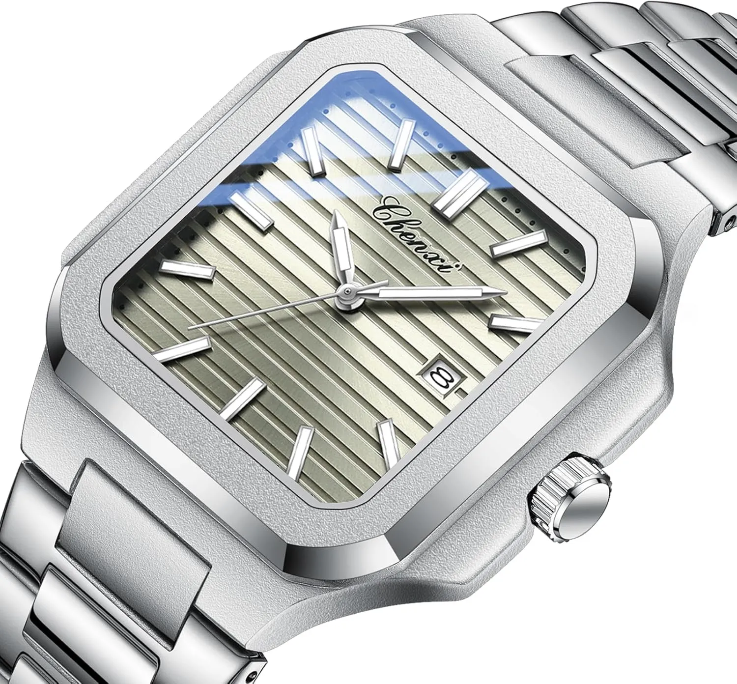 Male Wristwatch Gosasa Classic Square Watches for Men Silver Analog Quartz Luxury Men's Watch ethic obtain Stainless Steel Luminous Waterproof Casual Business Calendar Dress 