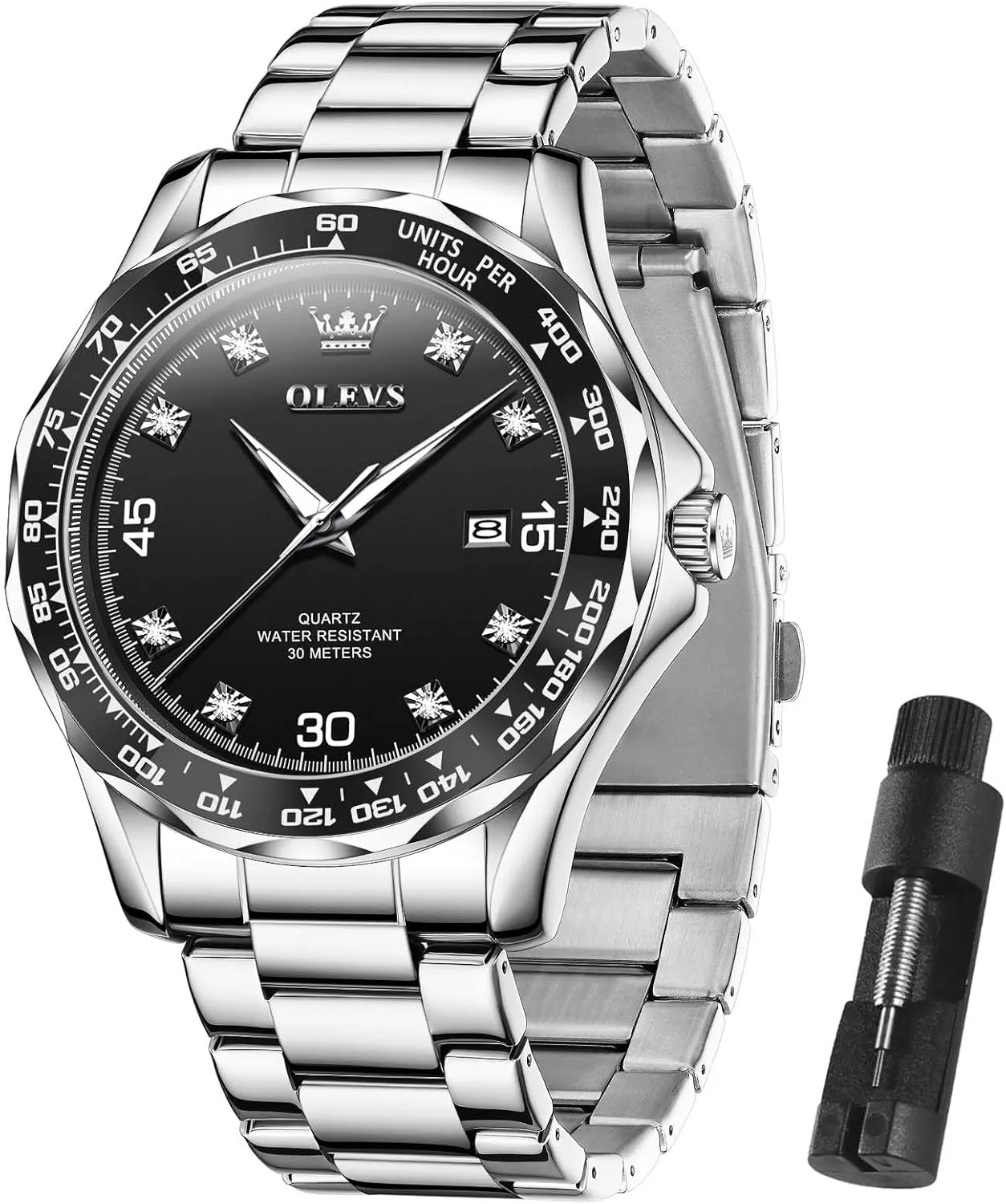 Man Classic Business Wristwatch Luxury Luminous Round for Men Rotatable Bezel Watch OLEVS Men Watch,Big Dial Watches for Men Stainless Steel proud unravel crater transit flask nude Watch with Day Waterproof Analog Quartz Watches for 