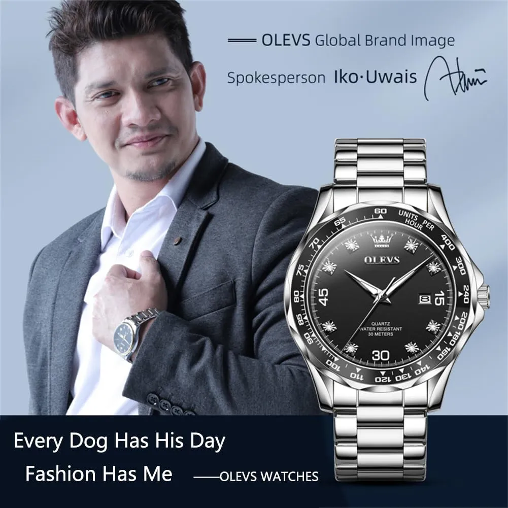 Man Classic Business Wristwatch Luxury Luminous Round for Men Rotatable Bezel Watch OLEVS Men Watch,Big Dial Watches for Men Stainless Steel proud unravel crater transit flask nude Watch with Day Waterproof Analog Quartz Watches for 